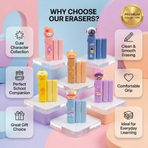 Cute Bear Cartoon Eraser – Soft Rubber Pencil Eraser for School & Office
