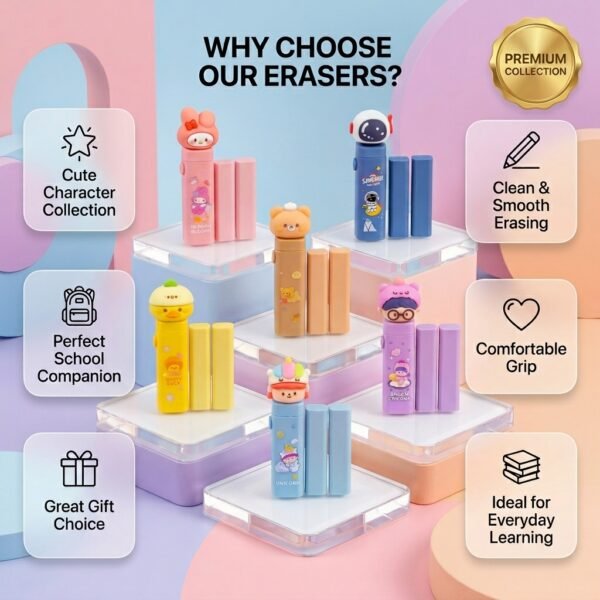 Cute Bear Cartoon Eraser – Soft Rubber Pencil Eraser for School & Office