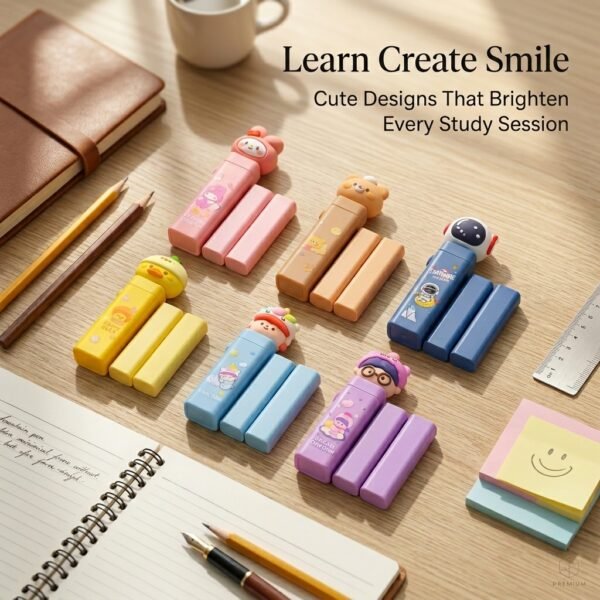 Cute Bear Cartoon Eraser – Soft Rubber Pencil Eraser for School & Office